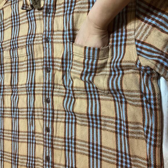 St. John's Bay Men Button Down Flannel Shirt size XL Yellow & Brown Plaid Cozy - Picture 6 of 9